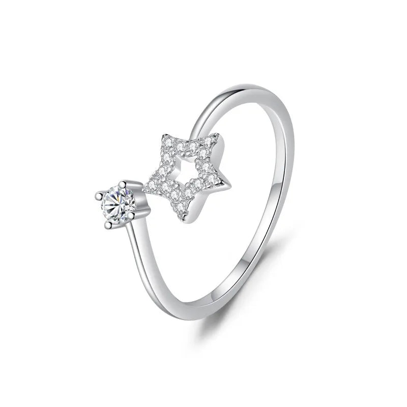TrustDavis New 925 Sterling Silver Fashionable Star Adjustable Zircon Ring for Women Silver 925 Ring Jewelry DS4763