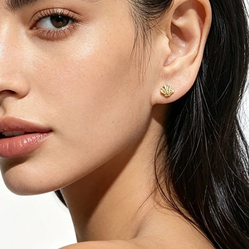 Ocean Shell Zircon Stud Earrings DS4917