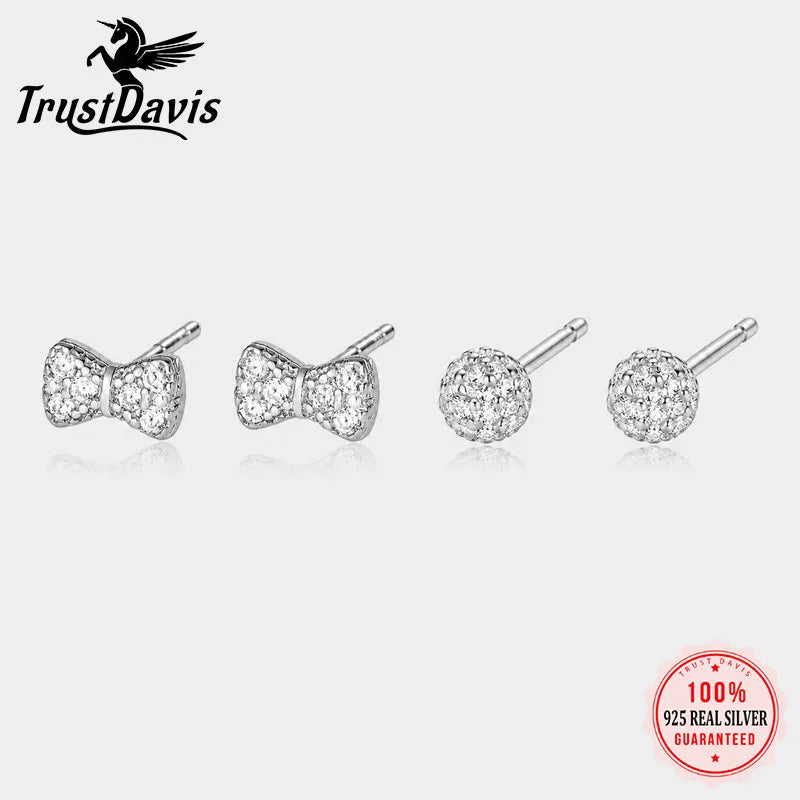 Round and Bow Zircon Stud Earrings DS4914