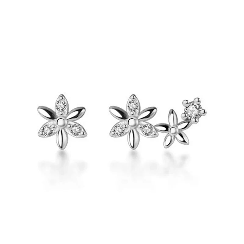 TrustDavis 925 Sterling Silver Fashion Asymmetric Flower Shiny CZ Stud Earrings for Women Wedding Party Earring Jewelry DA1018