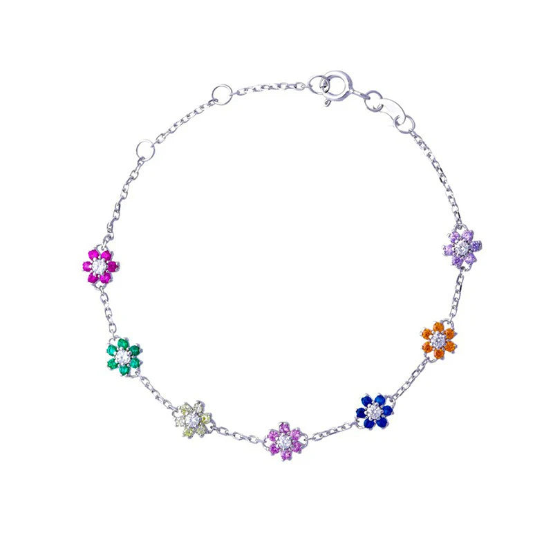 TrustDavis 925 Sterling Silver Women's Fashion Simple Colorful Flower Zircon Bracelet for Women Girls Jewelry Gift DS4451