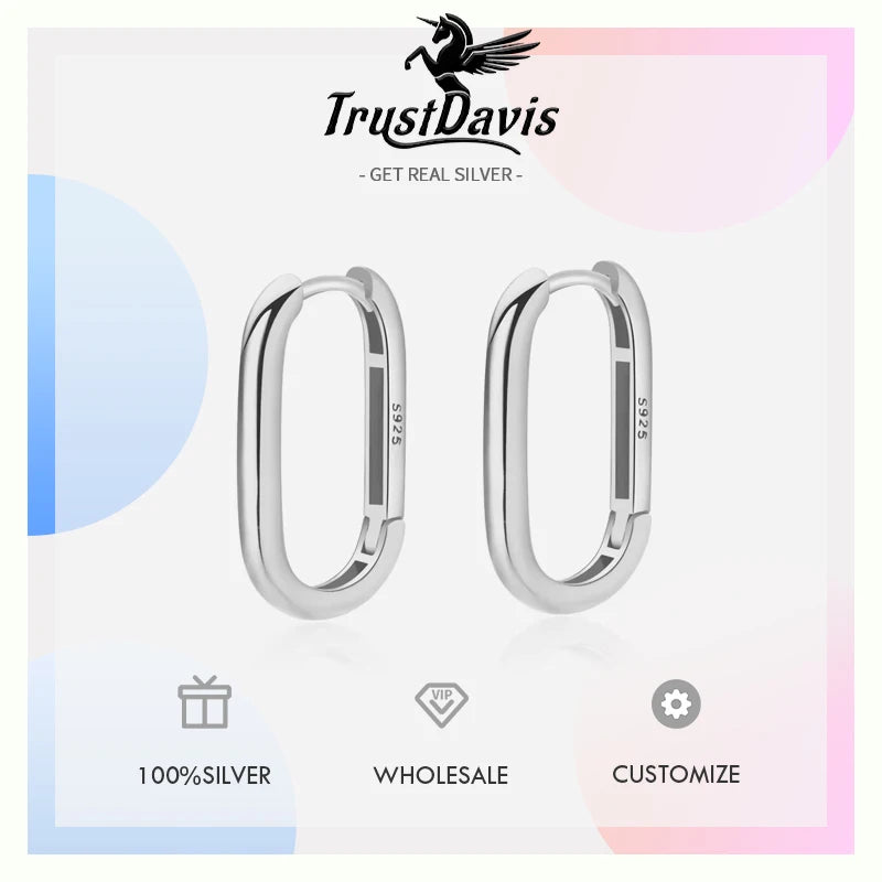 TrustDavis Real 925 Sterling Silver Fashion Sweet INS Ellipse Charm Hoop Earring For Women Wedding Birthday Fine Jewelry DA2274