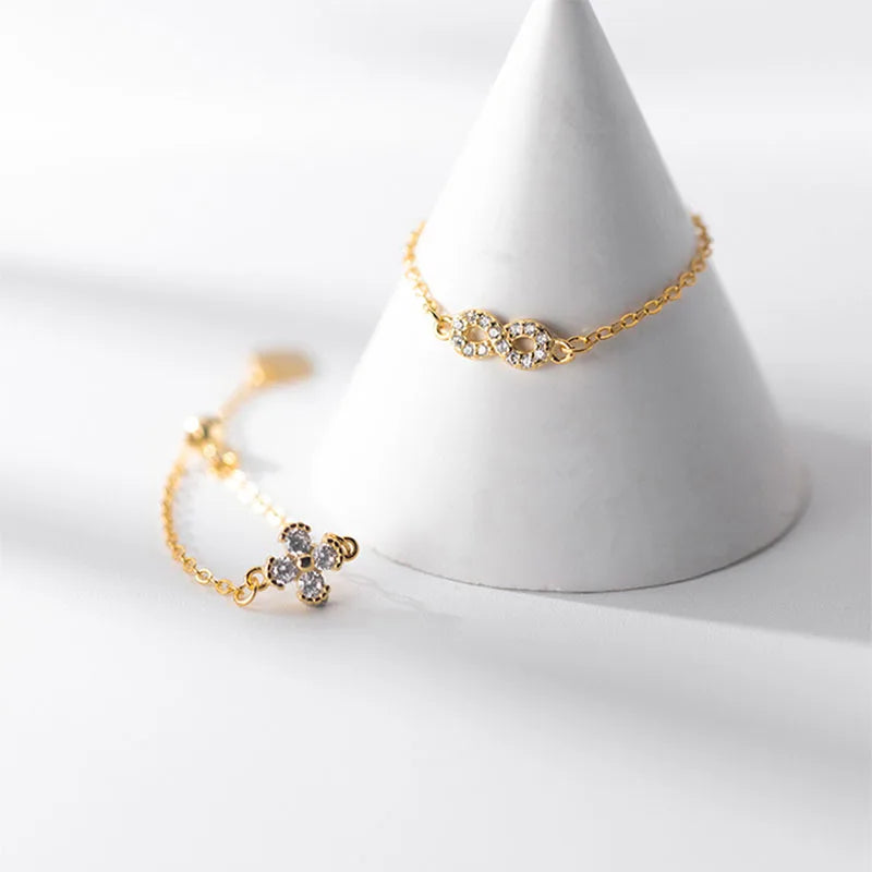 Gold Flower Infinite Chain Opening Ring DA2787