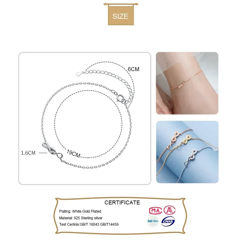 TrustDavis Genuine 925 Sterling Silver Fashion Sweet Minimalist Infinite CZ Anklets For Women Wedding Fine S925 Jewelry DA2007
