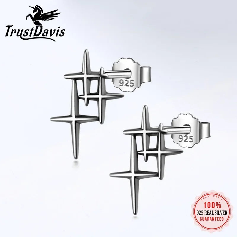 TrustDavis Genuine 925 Sterling Thai Silver Fashion Sweet Star Stud Earring For Women Wedding Anniversary Jewelry Gift DB1154