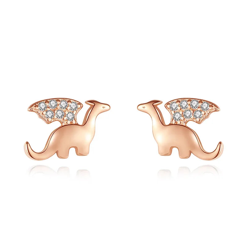 925 Sterling Silver Jewelry Cute Small Dazzling Dinosaur Stud Earrings DT44