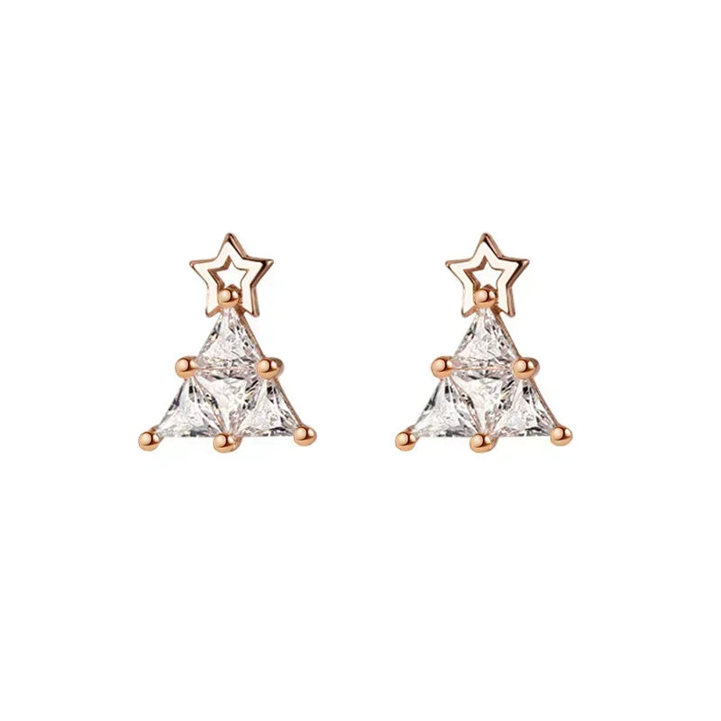 Trustdavis Genuine 925 Sterling Silver Christmas Tree Dazzling CZ Stud Earrings For Women Valentine's Day Fine Jewelry DS646