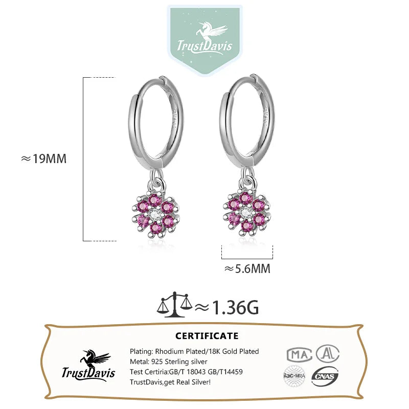 Zircon Flower Hoop Earrings Women Girls Birthday Party Gift Jewelry DS4131