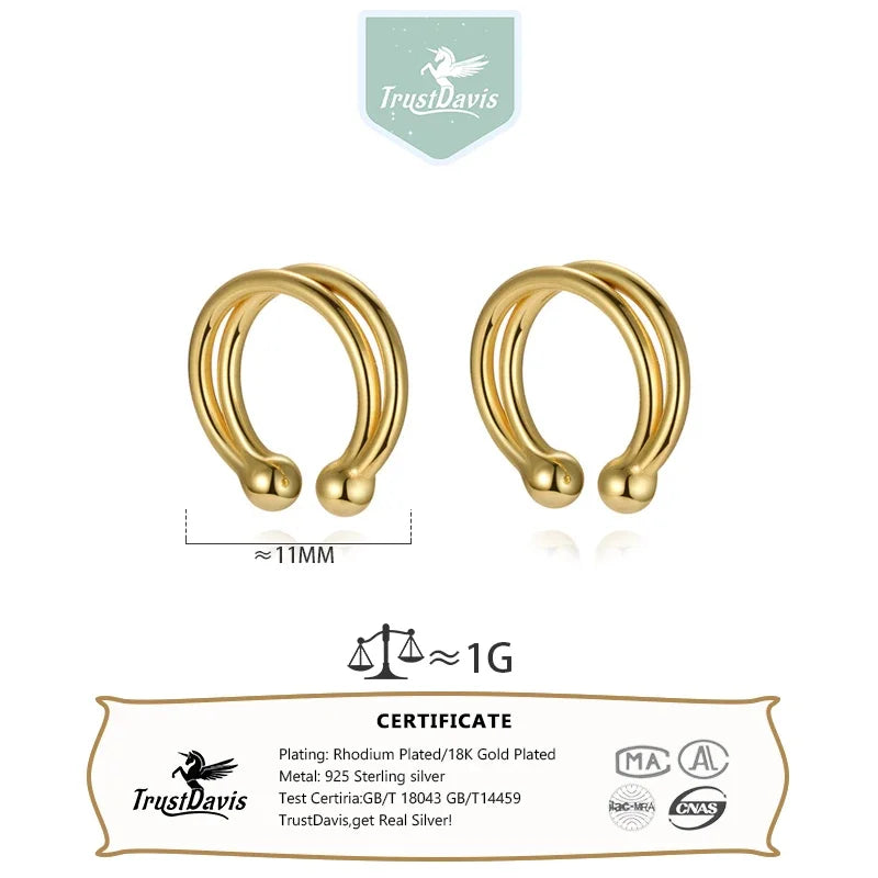 TrustDavis 925 Sterling Silver Geometry Clip Earrings for Women Daugther Girls Party Anniversary Fine S925 Jewelry DS4269