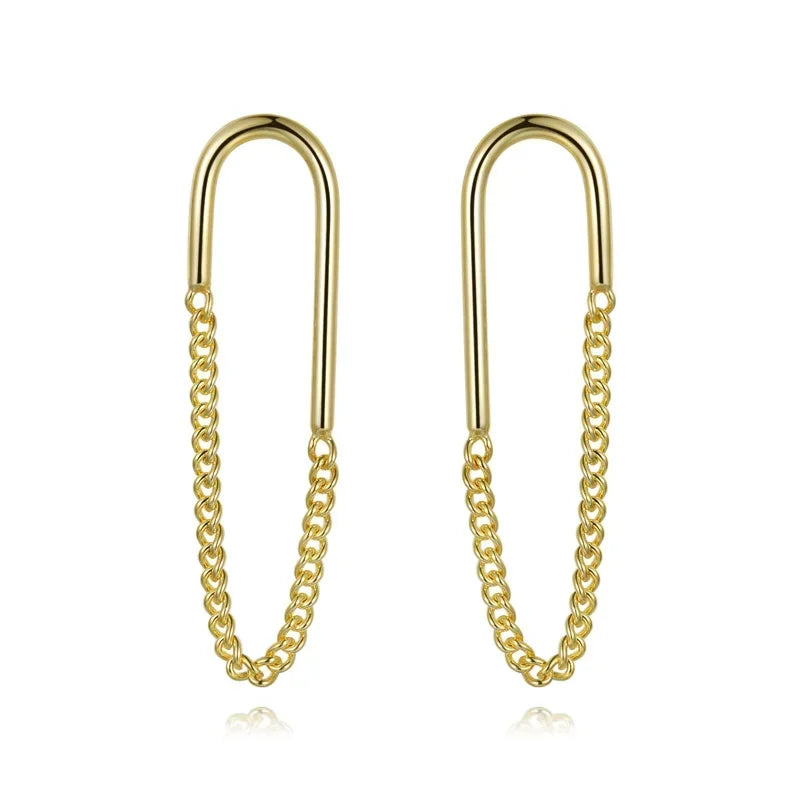 TrustDavis Genuine 925 Sterling Silver Fashion Ellipse Chain Charm Stud Earrings For Women Wedding Valentine's Day Jewelry DB016