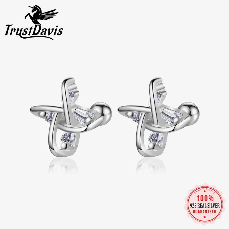 Trustdavis Real 925 Sterling Silver Sweet Fashion Windmill Thread Stud Earrings Women Girls Birthday Party Gift Jewelry DS4135
