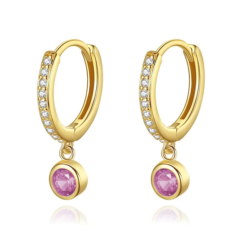 Trustdavis Real 925 Sterling Silver Round Pendant Hoop Earrings For Women Wedding Party Fine Colour Dazzling Jewelry DA2739