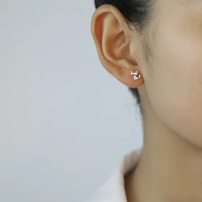 Trustdavis Genuine Fashion 925 Sterling Silver Sweet Cute Animal Little Cat Stud Earrings For Women Girl Kids Lady Jewelry DA261