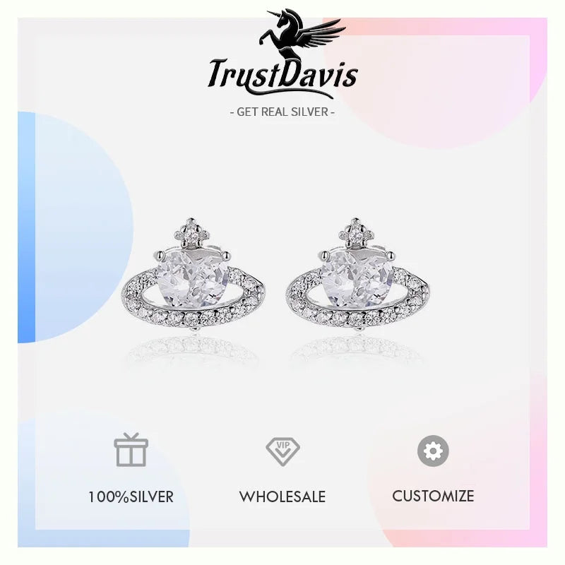 Heart-Shaped Planet Zirconia Stud Earrings DS5009
