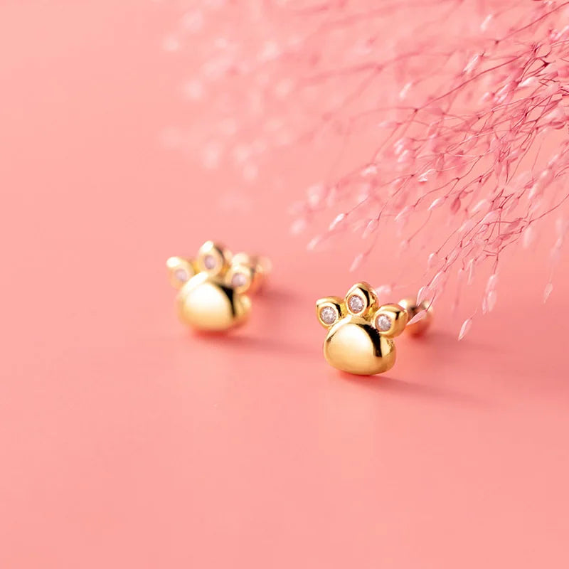 TrustDavis Real 925 Sterling Silver Fashion Sweet Cat's Paw CZ Screw Stud Earrings For Women Wedding Party Fine Jewelry DB1138
