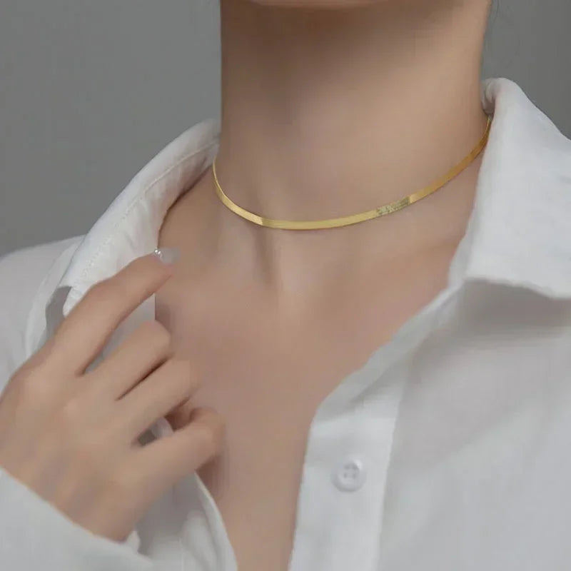 TrustDavis 925 Sterling Silver Simple Snake Chain Clavicle Charming Necklace for Women Fashion Korean Necklace Jewelry DA3222