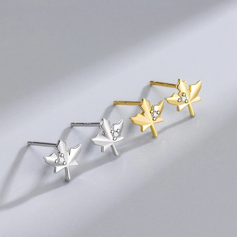 TrustDavis 925 Sterling Silver Women's Fashion Simple Zirconia Maple Leaf Stud Earrings for Women Girls Jewelry Gift DS4281