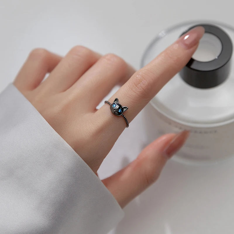 TrustDavis Real 925 Sterling Silver Animal Cat Twist CZ Opening Rings For Daughter Girlls Women Mother's Day Fine Jewelry DA2985