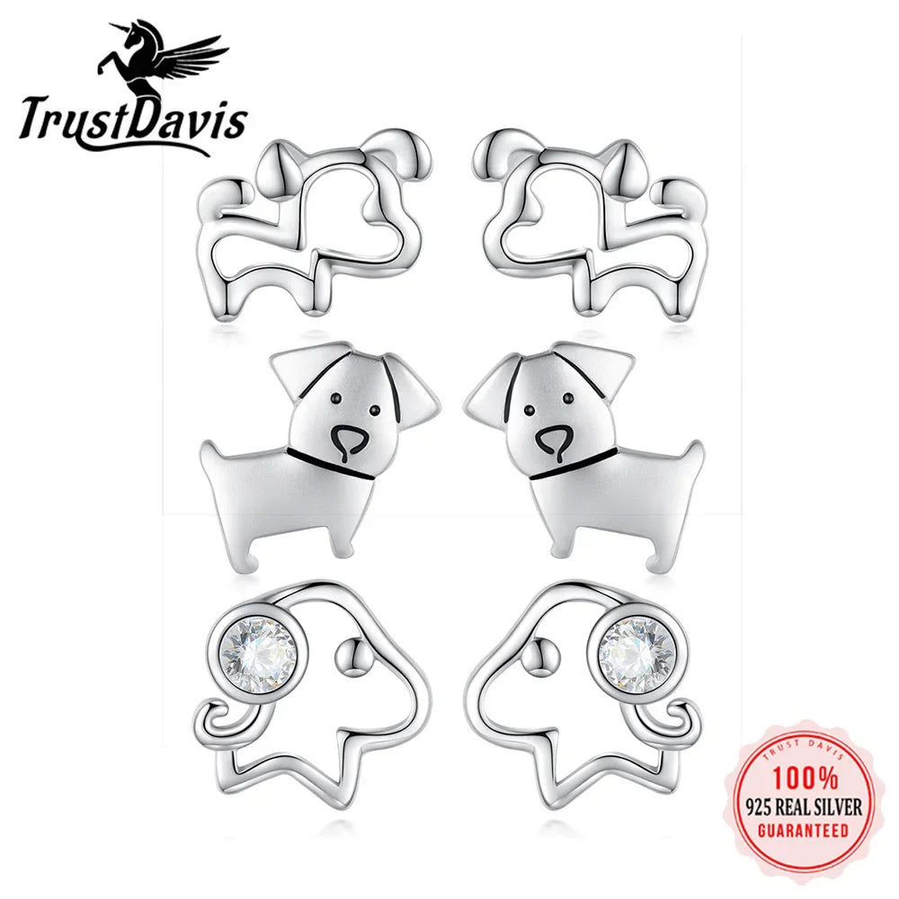 TrustDavis Authentic 100% 925 Sterling Silver Women Jewelry Fashion Cute Tiny Hollow Dog Stud Earrings For Daughter Girls DS288