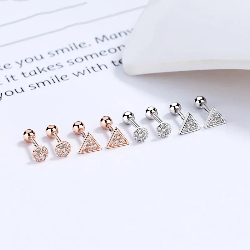 Triangle Round CZ Screw Stud Earrings DA2445