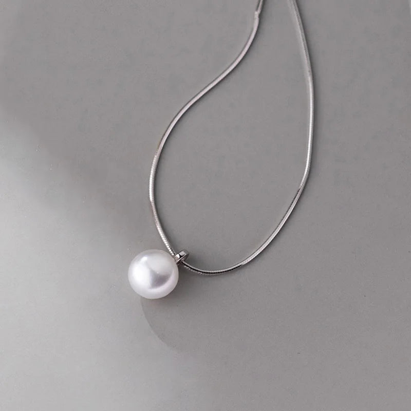 TrustDavis Girls 925 Solid Sterling Silver Necklace Pearl Snake Bone Pendant Lady Girls Birthday Gift Fine S925 Jewelry DS4343