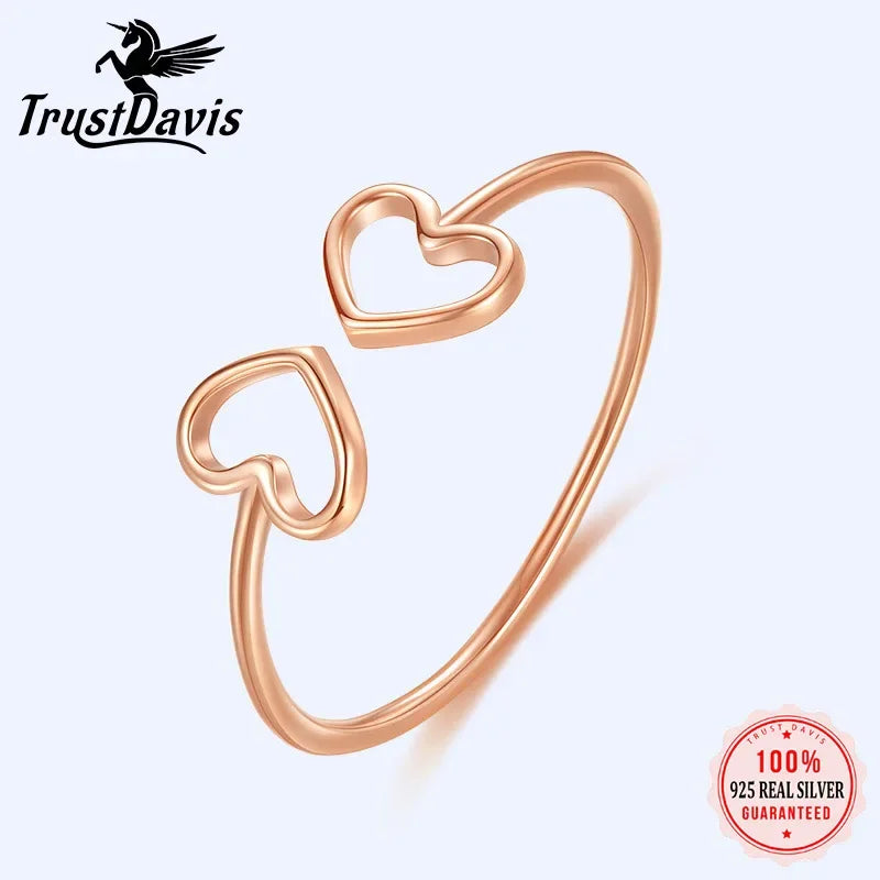 925 Sterling Silver Hollow Heart Cocktail Opening Finger Ring DA85