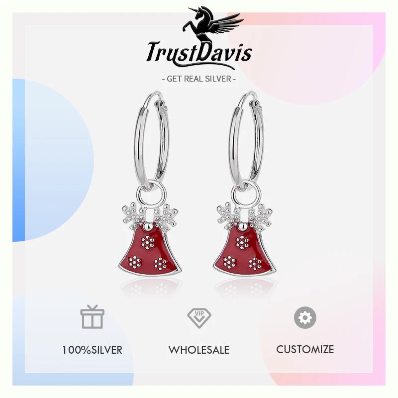 Trustdavis Real 925 Sterling Silver Sweet Fashion Christmas Stud Earrings Women Girls Birthday Party Gift Jewelry DS4608