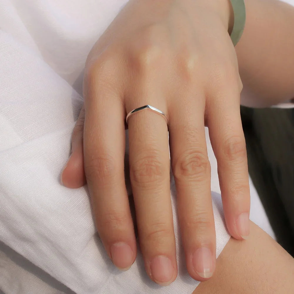 TrustDavis Women V Shape Ring Letter Opening Fashion Jewelry Pure 100% 925 Sterling Silver Finger Rings Best Gift DS435