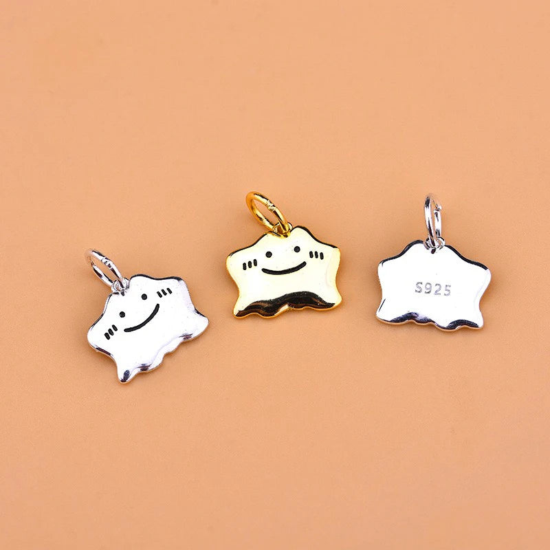 TrustDavis Real 925 Sterling Silver Personality Cute Ghost Halloween Charm Pendant Handmade DIY Accessories Jewelry DZ1810
