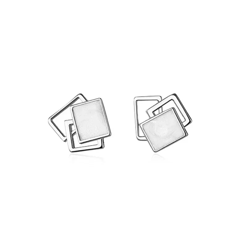 TrustDavis Genuine 925 Sterling Silver Fashion Sweet Geometric Hollow Square Glaze Stud Earring For Women Jewelry Gift DB1222