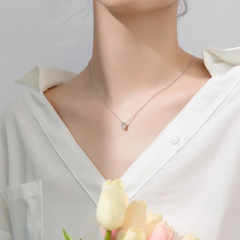 TrustDavis Real 925 Sterling Silver Fashion Geometric Circle Zircon Necklace For Women Wedding Statement Fine Jewelry Gift LB178