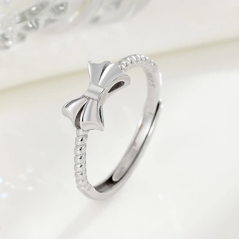 TrustDavis Real 925 Sterling Silver Women's Adjustable ring Fashion Fashion Bow Open Ring for Women Girls Jewelry Gifts DS4257