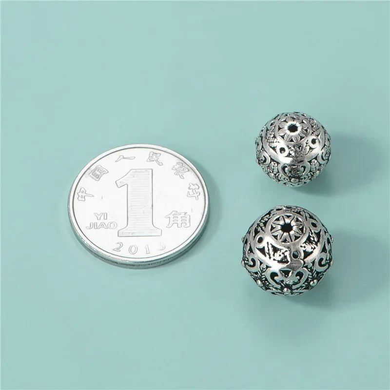 TrustDavis Real 925 Sterling Silver Retro Round Pattern Charm Interval Bead DIY Fit Necklace Bracelet Accessories Jewelry DZ693