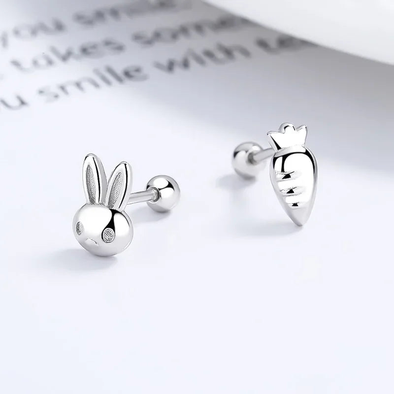 TrustDavis Real 925 Sterling Silver Cute Rabbit Radish Charm Stud Earrings for Kids Teen Girls Party Fine S925 Jewelry DS3586