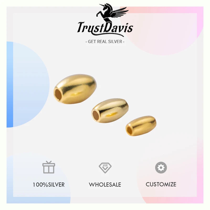 TrustDavis Real 925 Sterling Silver Glossy Olive Beads Separator Beads DIY Fit Bracelet Necklace Accessories Fine Jewelry HY985