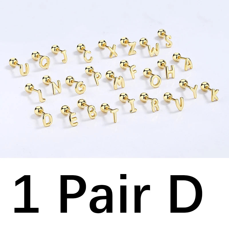 TrustDavis Real 925 Sterling Silver 26 Letter Screw Beads Stud Earring For Women Children Baby Minimalist Fine Jewelry DA2867