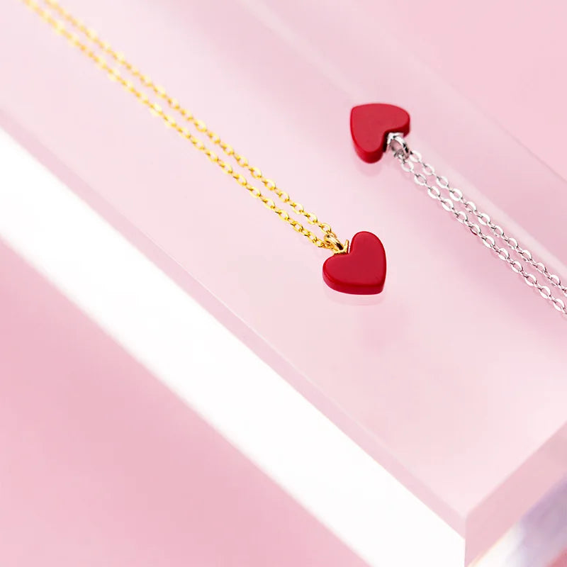 Red Pine Stone Heart Pendant Necklace DS1372