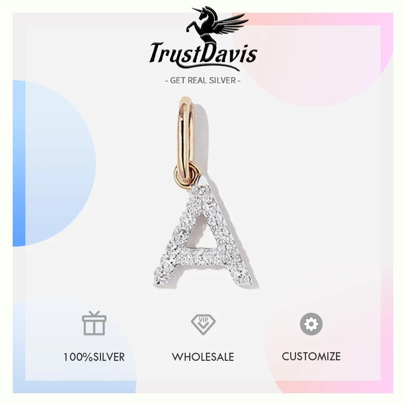 Trustdavis Real 925 Sterling Silver Feshion Simple 26 Letter Zircon Pendant DIY Accessories for Women Girls Fine Jewelry DS4738