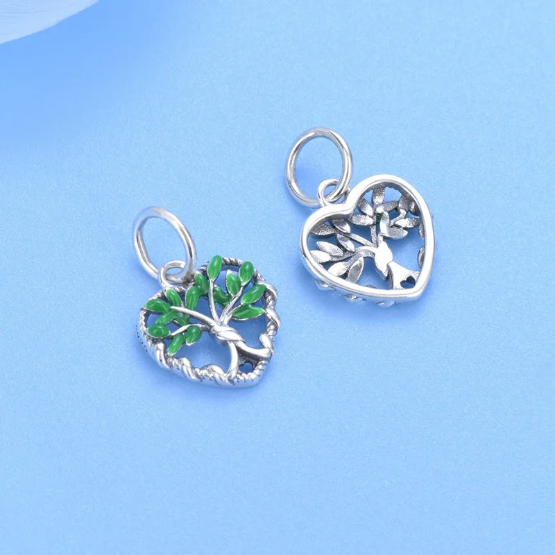 TrustDavis Real 925 Sterling Silver Charm Fashion Tree Plant Bracelet Necklace Handmade DIY Accessories Fine Jewelry DZ1632