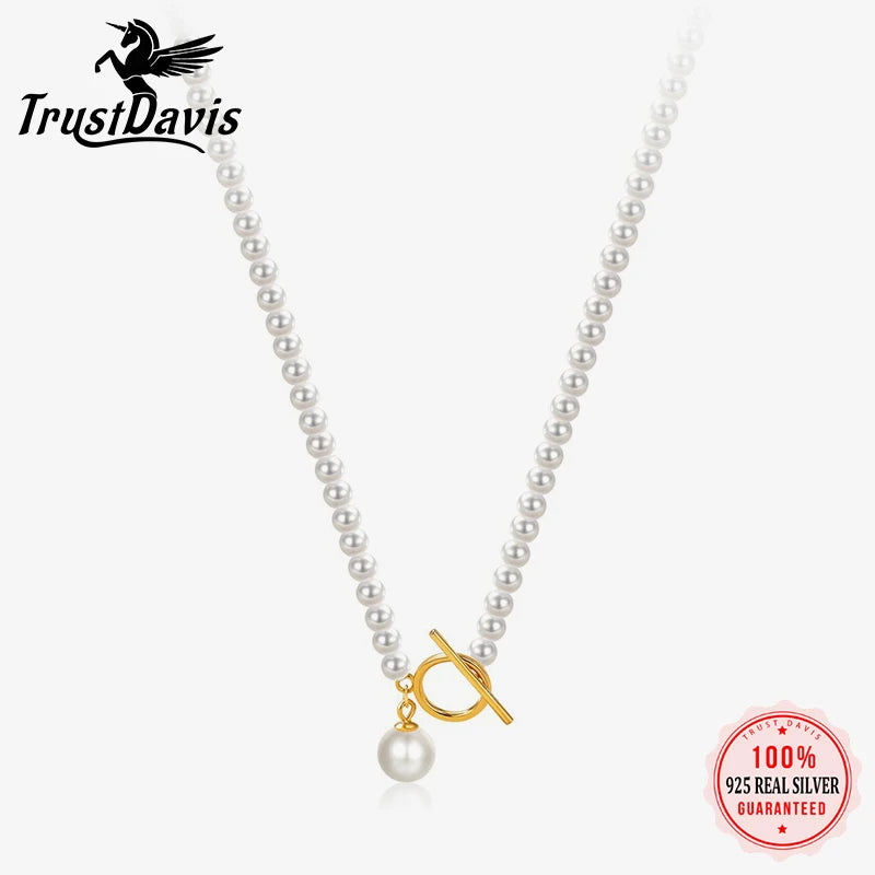 Pearl Necklace with OT Clasp for Women Daily Wear Jewelry Gift DS4976