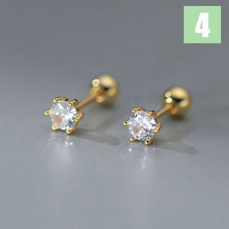 TrustDavis Genuine 925 Sterling Silver Classic White Zircon Threads Stud Earrings for Daughter Children Birthday Jewelry DS4464