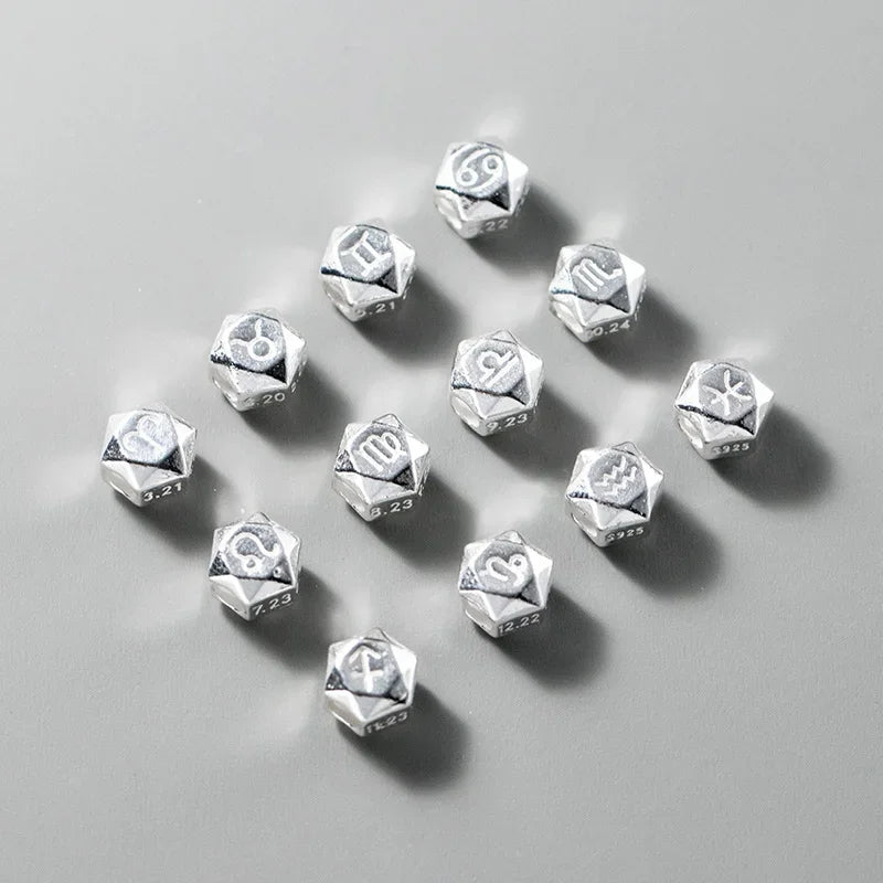 TrustDavis Real 925 Sterling Silver Beads Fashion 12 Constellation Charm Beads Fit Bracelet Necklace Accessories Jewelry HY886