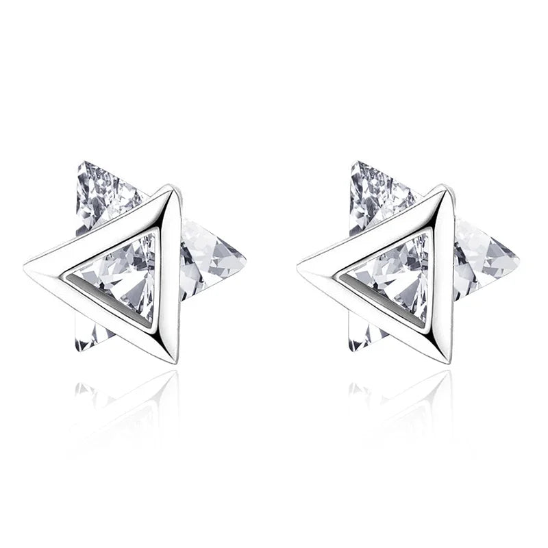 TrustDavis Genuine 925 Sterling Silver White Black Triangle Zircon Stud Earrings For Women Wedding Silver 925 Jewelry DS533