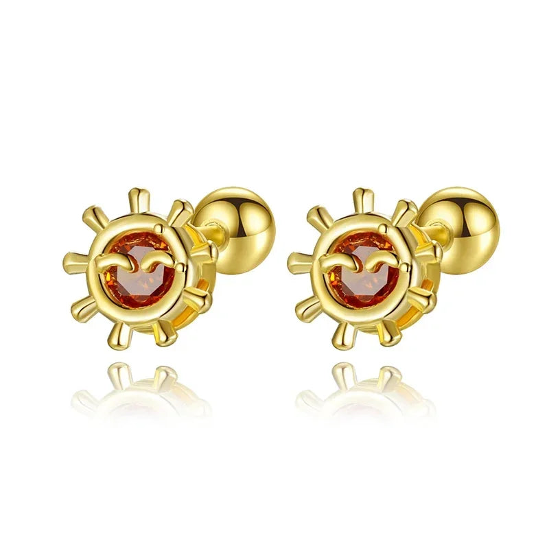 TrustDavis Real 925 Sterling Silver Minimalist Sunshine CZ Stud Earrings For Women Young Daughter Birthday Gift Jewelry DS4586