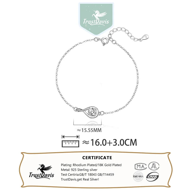 TrustDavis 925 Sterling Silver Birthstone Bracelet Infinity Zircon Bracelet for Women Birthday Mother's Day Jewelry Gift DS4197