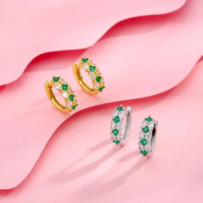 TrustDavis 2024 Real 925 Sterling Silver Green Zircon Hoop Earrings Women Daughter Birthday Party Gift Jewelry DS4443