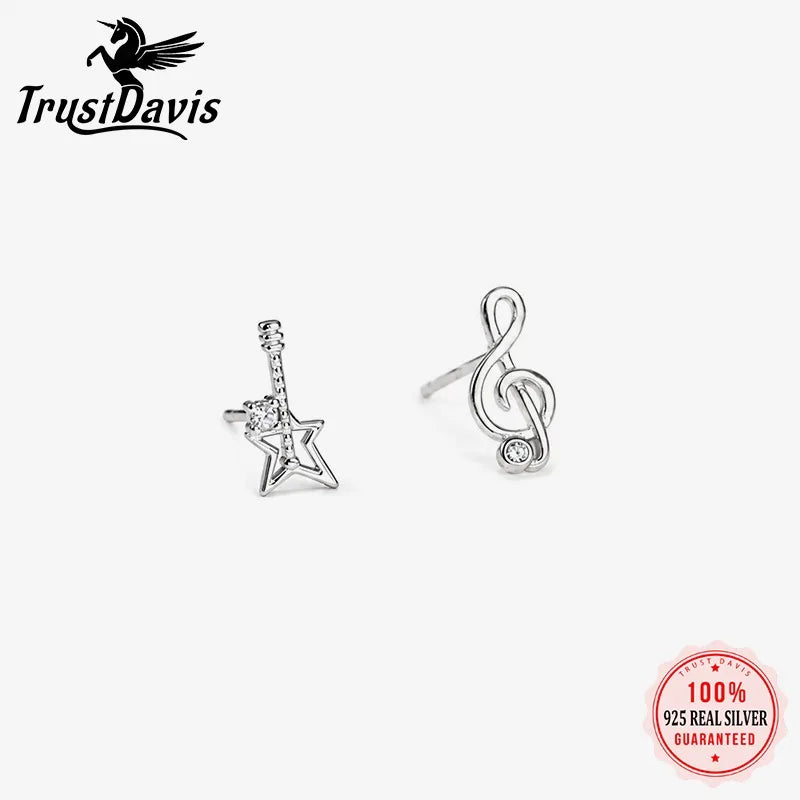 Asymmetrical Musical Note Violin Zircon Earrings for Women DS4969