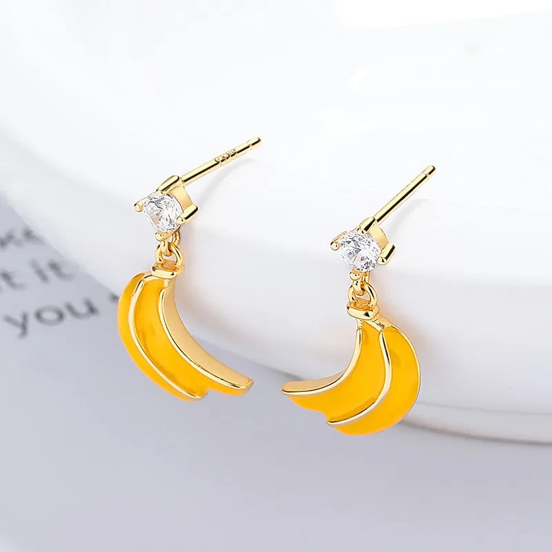 Trusta Genuine Fashion 925 Sterling Silver Sweet Cute Little Fruit Banana Earring for Women Girl Wedding Jewelry Gift DS4131