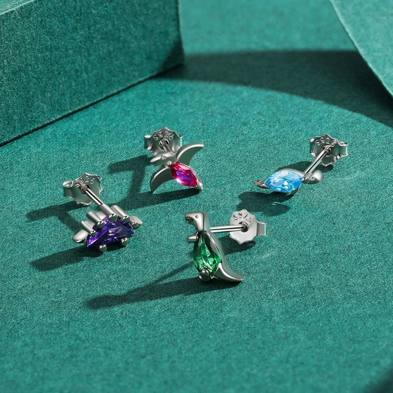 Trustdavis Real 925 Sterling Silver 1Pcs Fashion Cute Dinosaur Stud Earrings Women Girls Birthday Party Gift Jewelry DA1379