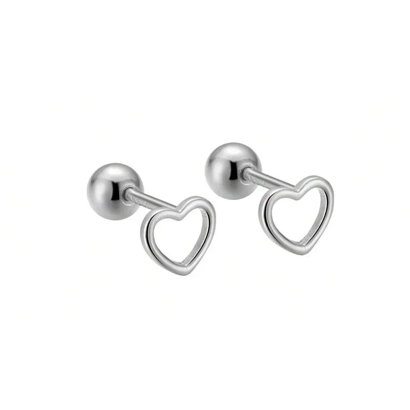 TrustDavis Real 925 Sterling Silver Romantic Heart Bead Screw Stud Earrings For Women Wedding Minimalist Fine Jewelry DS1155